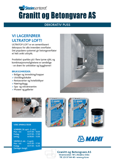 Nyhet! Vi lagerfører nå den nye microsementen til Mapei, Ultratop Loft.